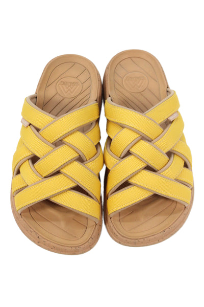 Malibu Womens Cotton Textured Open Toed  Flat Sandal Yellow Size 6.5