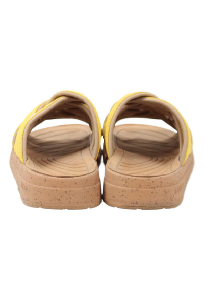 Malibu Womens Cotton Textured Open Toed  Flat Sandal Yellow Size 6.5