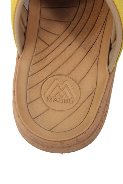 Malibu Womens Cotton Textured Open Toed  Flat Sandal Yellow Size 6.5