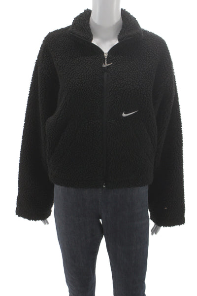 Nike Women Jacket Black High Neck Zip Long Sleeve Polyester Designer Size S