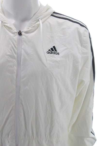 Adidas Mens White Striped Polyester Windbreaker Size M