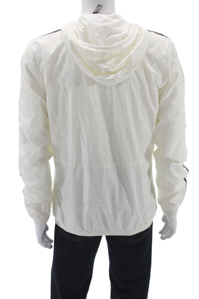 Adidas Mens White Striped Polyester Windbreaker Size M
