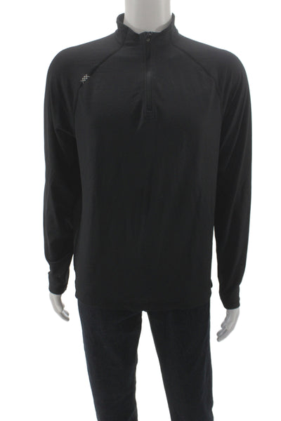 Rhone Mens Stand-Up Mock Neck Long Sleeve Zip T-Shirt Black Size M
