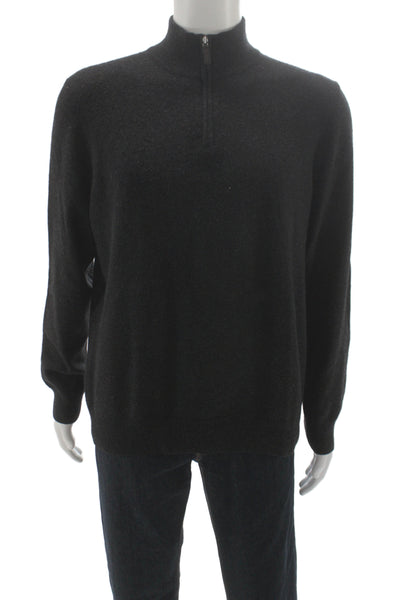 Bloomingdales The Mens Store Mens Pullover Black Wool Mock Neck Zip Size L