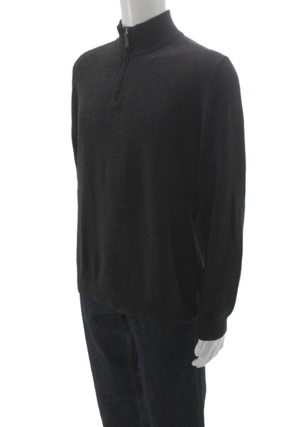 Bloomingdales The Mens Store Mens Pullover Black Wool Mock Neck Zip Size L