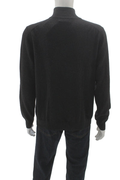 Bloomingdales The Mens Store Mens Pullover Black Wool Mock Neck Zip Size L