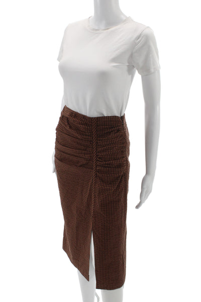 Rails Womens Straight Pencil Skirt Brown Check Petite Cotton Spandex Size XS