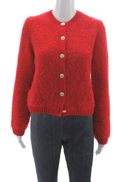 MNG Women Cardigan Red Crew Neck Button Long Sleeve Acrylic Blend Size S