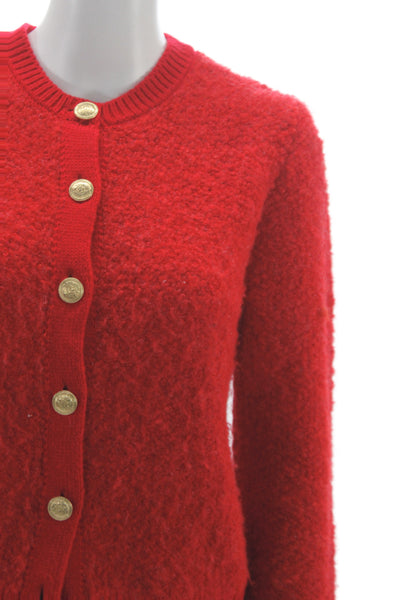 MNG Women Cardigan Red Crew Neck Button Long Sleeve Acrylic Blend Size S