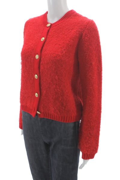 MNG Women Cardigan Red Crew Neck Button Long Sleeve Acrylic Blend Size S
