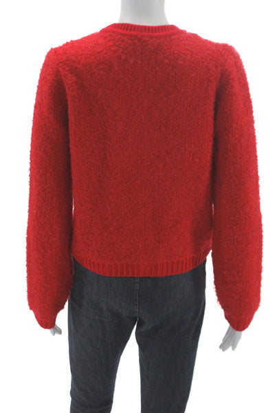 MNG Women Cardigan Red Crew Neck Button Long Sleeve Acrylic Blend Size S