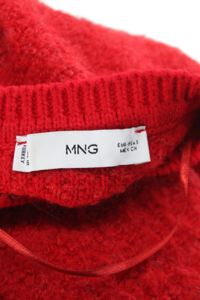 MNG Women Cardigan Red Crew Neck Button Long Sleeve Acrylic Blend Size S