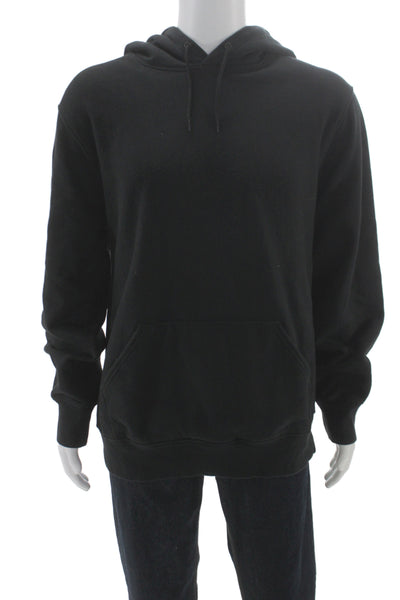J Crew Mens Pullover Hoodie Black Drawstring Cotton Poly Long Sleeve Size XL