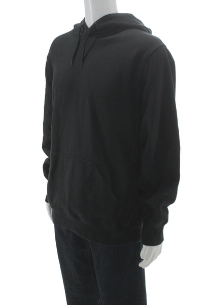 J Crew Mens Pullover Hoodie Black Drawstring Cotton Poly Long Sleeve Size XL