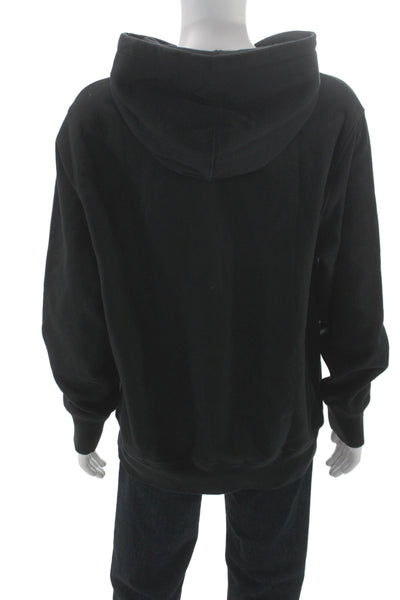 J Crew Mens Pullover Hoodie Black Drawstring Cotton Poly Long Sleeve Size XL