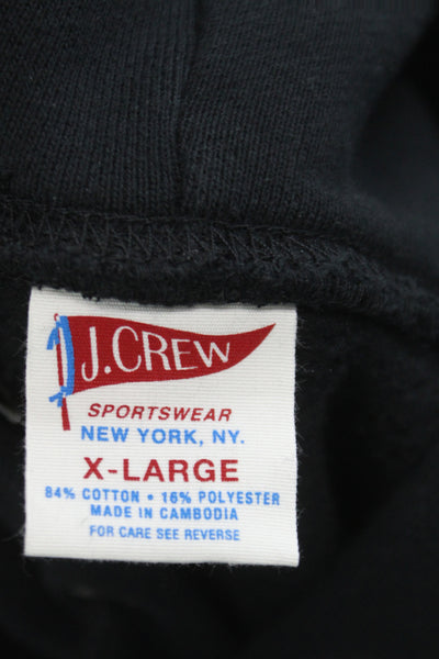 J Crew Mens Pullover Hoodie Black Drawstring Cotton Poly Long Sleeve Size XL