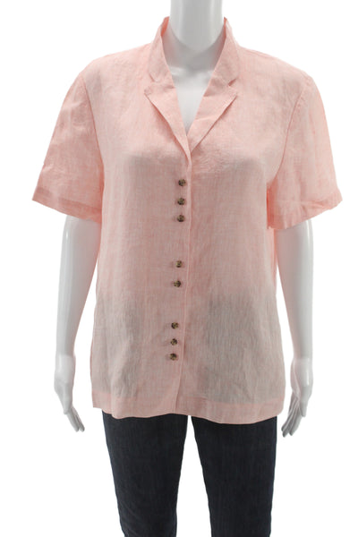 Lafayette 148 New York Women Pink Linen Short Sleeve Button Up Blouse Size XL