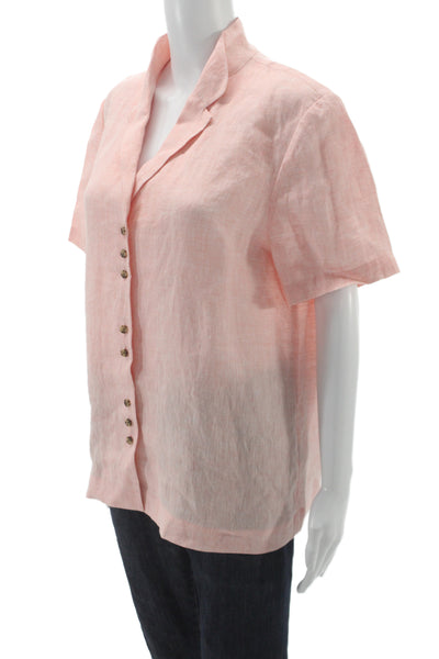 Lafayette 148 New York Women Pink Linen Short Sleeve Button Up Blouse Size XL