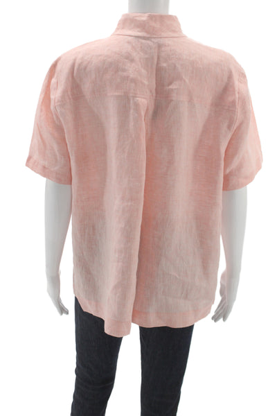 Lafayette 148 New York Women Pink Linen Short Sleeve Button Up Blouse Size XL