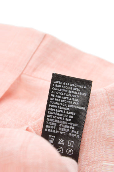 Lafayette 148 New York Women Pink Linen Short Sleeve Button Up Blouse Size XL