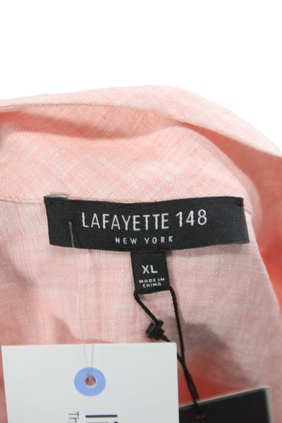 Lafayette 148 New York Women Pink Linen Short Sleeve Button Up Blouse Size XL