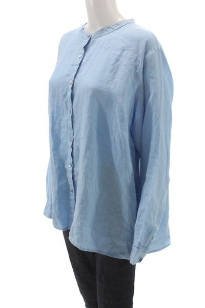 Eileen Fisher Women Light Blue Organic Linen Button-Up Long Sleeve Size 2X