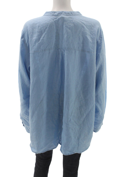 Eileen Fisher Women Light Blue Organic Linen Button-Up Long Sleeve Size 2X