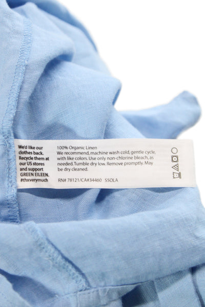 Eileen Fisher Women Light Blue Organic Linen Button-Up Long Sleeve Size 2X