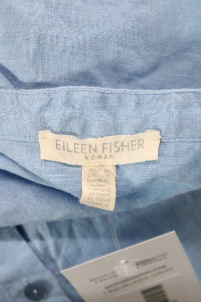 Eileen Fisher Women Light Blue Organic Linen Button-Up Long Sleeve Size 2X