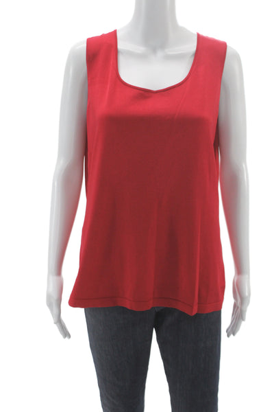 Lafayette 148 New York Women Red Square Neck Sleeveless Tank 100% Linen Size XL