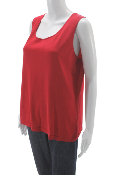 Lafayette 148 New York Women Red Square Neck Sleeveless Tank 100% Linen Size XL