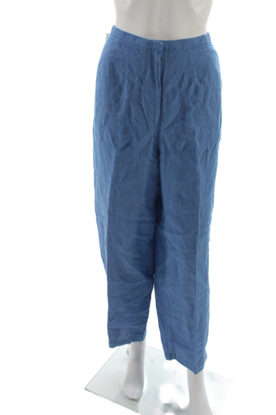 Eileen Fisher Womens Cropped Pants Blue Irish Linen Button Size 2X