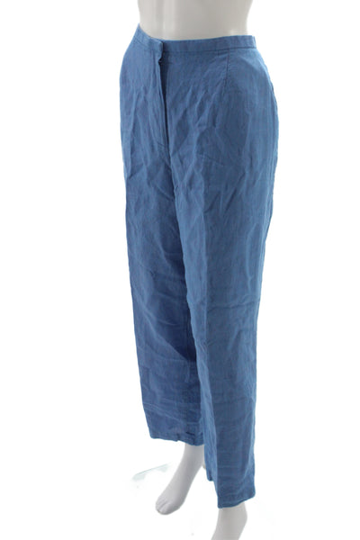 Eileen Fisher Womens Cropped Pants Blue Irish Linen Button Size 2X