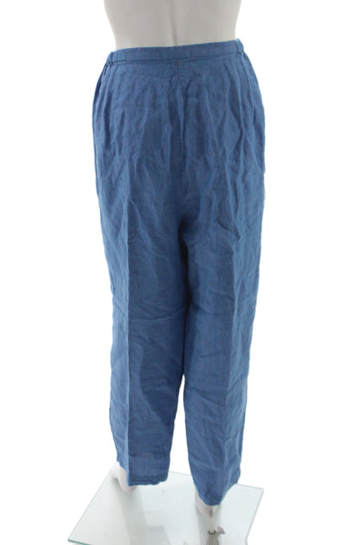 Eileen Fisher Womens Cropped Pants Blue Irish Linen Button Size 2X