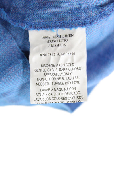 Eileen Fisher Womens Cropped Pants Blue Irish Linen Button Size 2X