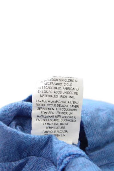 Eileen Fisher Womens Cropped Pants Blue Irish Linen Button Size 2X