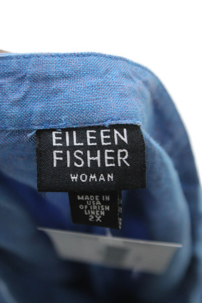 Eileen Fisher Womens Cropped Pants Blue Irish Linen Button Size 2X
