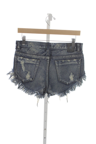 One Teaspoon Unisex Grunge Dark Blue Denim Shorts Size 24