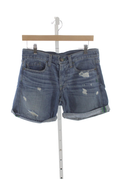 Genetic Denim Unisex Dark Blue 90s Cotton Stretch Button Shorts Size 26
