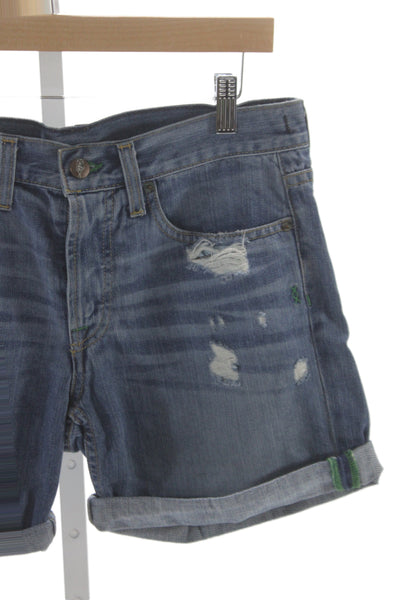Genetic Denim Unisex Dark Blue 90s Cotton Stretch Button Shorts Size 26