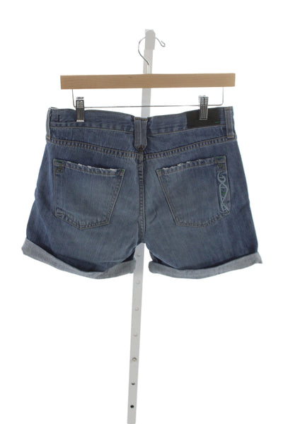 Genetic Denim Unisex Dark Blue 90s Cotton Stretch Button Shorts Size 26