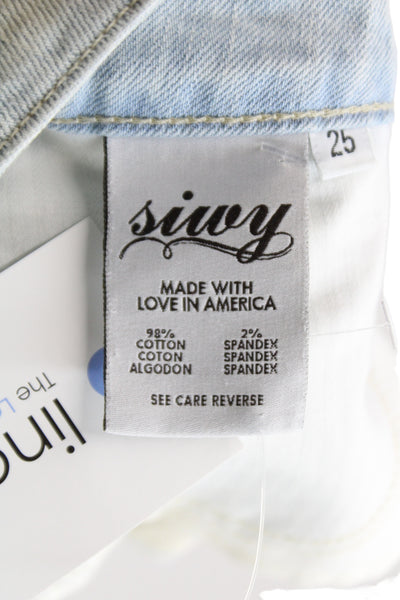 Siwy Unisex Light Blue Button Front Beach Shorts 98% Cotton 2% Spandex Size 25