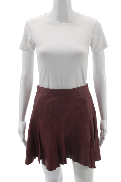 Derek Lam 10 Crosby Womens Leather Brown A-Line Flare Mini Skirt Size 0