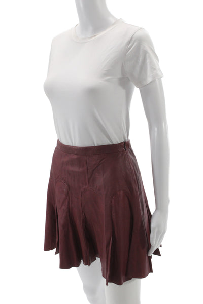Derek Lam 10 Crosby Womens Leather Brown A-Line Flare Mini Skirt Size 0