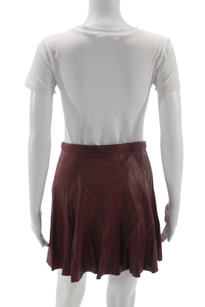 Derek Lam 10 Crosby Womens Leather Brown A-Line Flare Mini Skirt Size 0