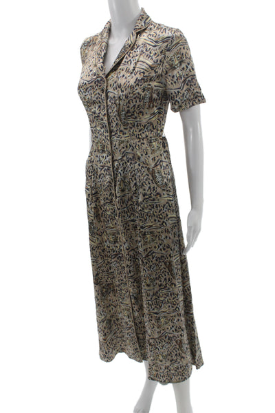 HVN Womens Shirt Dress Beige Animal Print Short Sleeve Polyester Size 0