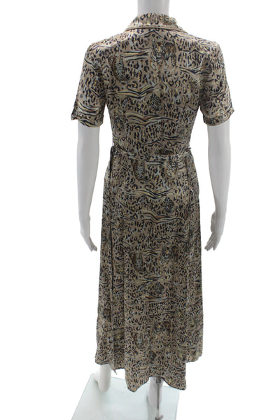 HVN Womens Shirt Dress Beige Animal Print Short Sleeve Polyester Size 0