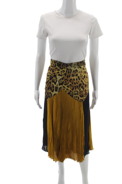 Cushnie Womens Pleated Animal Print Midi Skirt Black Cotton Polyester Size 0