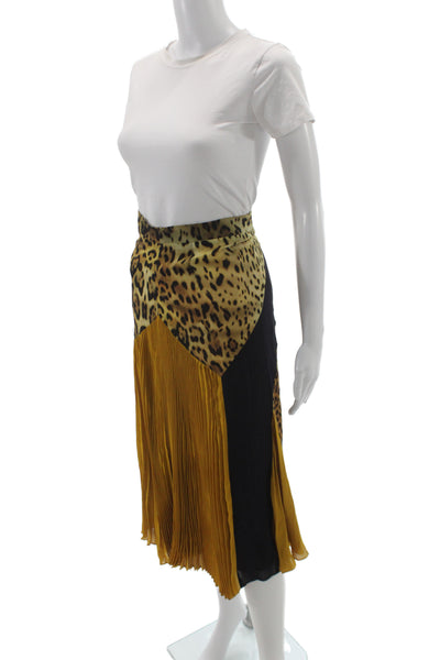 Cushnie Womens Pleated Animal Print Midi Skirt Black Cotton Polyester Size 0