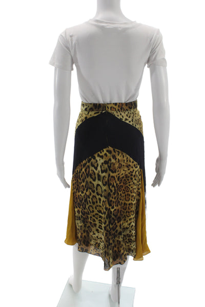 Cushnie Womens Pleated Animal Print Midi Skirt Black Cotton Polyester Size 0